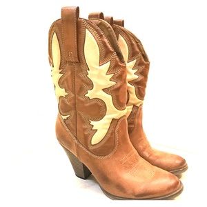 Leather Brown & Tan Cowboy Cowgirl Boots